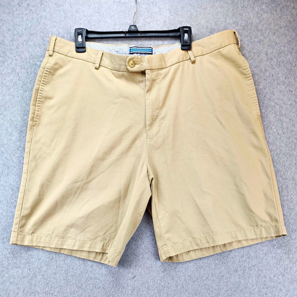 Peter Millar Men's Beige Cotton Twill Chino Shorts Flat Front Button 8" Golf